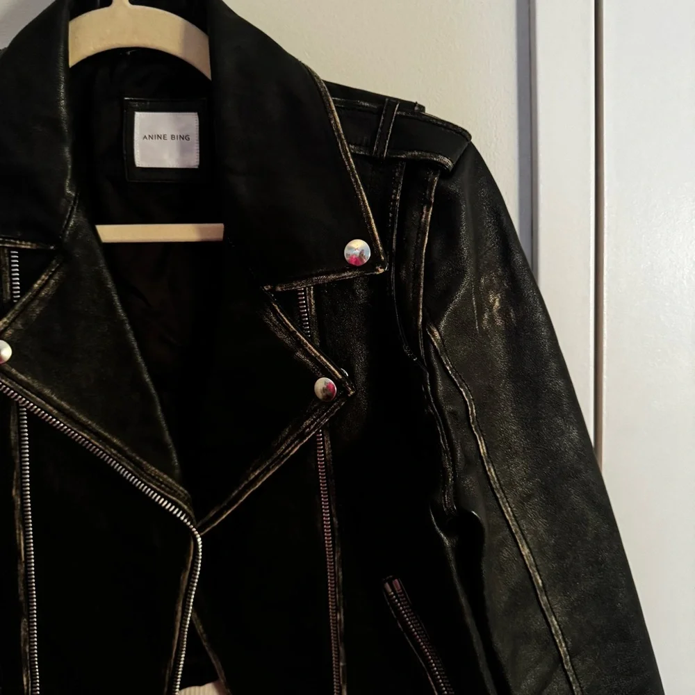 Anine Bing Quinlan Distressed Leather Moto Jacket - Picture 11 of 13